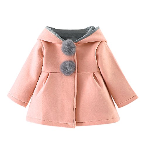 MONIVEVE Baby Girls Coat Infant Jackets Baby Hooded Sweater Jacket with Sherpa Lining Winter Outerwear Snowsuit mit Ears(Pink,80)