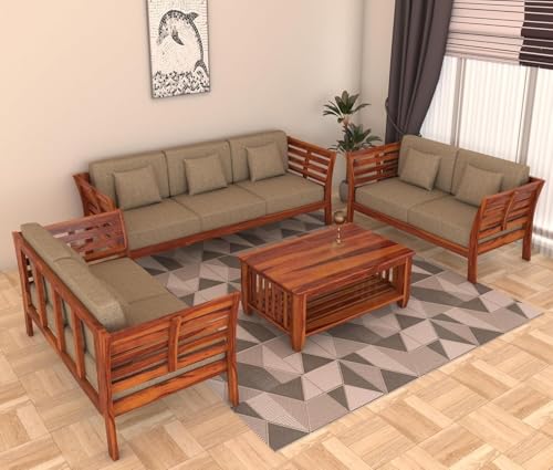 Image of Sheesham Solid Wood 7 Seater Sofa Set for Living Room(7 Seater) (Teak 1)