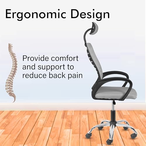 Image of Casa Copenhagen,Mesh Office Desk,Rocking, Ergonomic Computer Chair Adjustable High with Headrest and Comfortable Armrest Swivel Chair - Grey & Black Handle