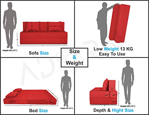 Image of Adorn India Easy 2 Seater Sofa Cum Bed Alyn 4'x 6' (Red) (1 Year Warranty)