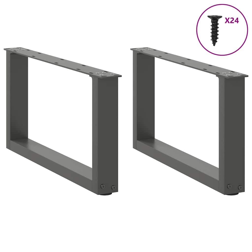 Nogi do stolika kawowego w kształcie litery U, ze stali malowanej proszkowo, antracytowe, 60 x (30-31) cm, 2 sztuki, z regulowanymi nóżkami poziomującymi, do stolika kawowego, stolika
