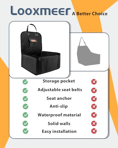 Looxmeer Hunde Autositz Extra Stabiler für Kleine Mittlere Hunde Ganz Schwarz