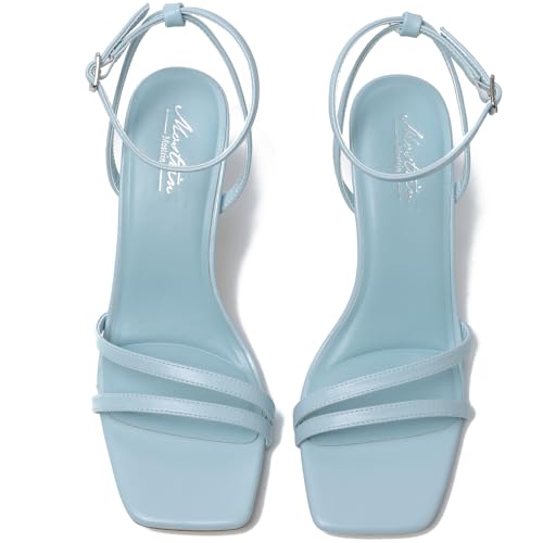 Image of Mostrin Womens Sandals Strappy Heels for Women Ankle Strap Lace Up Heels Square Open Toe Heels Tie Up Stiletto High Heeled Sandals for Prom, Party, Daily Wear