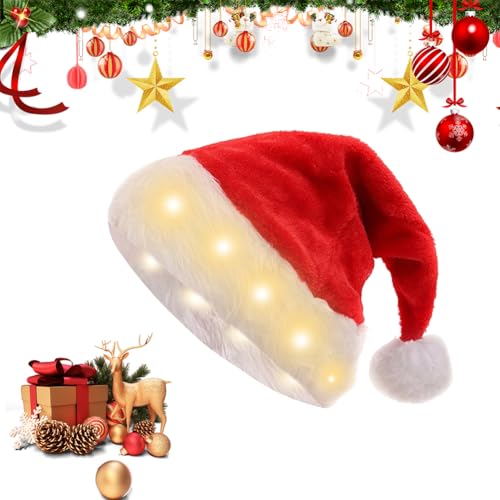 CEWROM LED Weihnachtsmütze, Rot Nikolausmütze Plüsch...