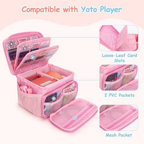 Image of Carrying Case Compatible with Yoto Player (3rd Generation) with Card Holder | Hold Up to 30 Cards, Travel Storage Bag for Bluetooth Audio Speaker & Headphone Accessories, Pink (Case Only) Patented Design