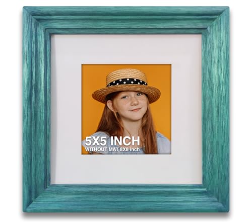 Image of 5 x 5 inch Wooden Photo Frame with Mat, Blue Photo Frame 5 x 5 inch with Mat or 8 x 8 inch without Mat for Wall Decoration, Best Wooden Photo Frame for Posters and Photos