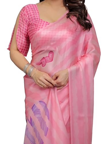 Image of ALMAARI FASHION Women's Floral Printed Georgette Satin Saree with Unstitched Blouse Piece | Traditional Ethnic Wear Sarees | Soft Lightweight Ethnic Office Wear Daily Wear Indian Sari (SG 151-160 H)