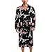 FOSKERV Women's Long Sleeve Robe, Soft Comfortable Loungewear with Belt, Fashion Open Front Nightgown for Bedroom, Living Room, Eiffel Tower Flowers Floral Black, (M)