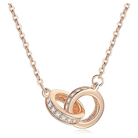 Collar ShiningQueen con dos anillos de plata de ley 925 y circonio cúbico Cover