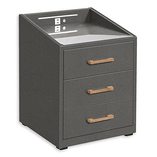 LUNA Nachttisch Boxspringbett, Graphit - Funktionaler Nachtschrank mit USB-Anschluss und LED-Beleuchtung - 47 x 61 x 46 cm (B/H/T)