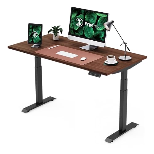 Image of ErgoYou Premium Electric Height Adjustable Table Heavy Duty - Dual Motor 3 Stage - 150 Kgs Max Weight Capacity - E3A Series - Ergonomic Sit Stand Desk - 59 x 29.5 inches - Walnut Laminate Table Top