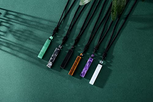 XIANNVXI Men Bar Necklace Black Healing Crystal Necklace Adjustable Rope Natural Gemstone Rectangle Pendant Necklaces Simple Cool Necklace Jewelry Christmas Gifts3