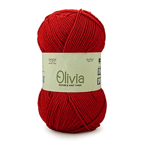 Image of Ganga Acrowools Olivia, Double Knit Yarn. Hand Knitting And Crochet Yarn. Oekotex Class 1 Certified. Pack Of 2 Balls - 100Gms Each. Shade No - Olv008, Red