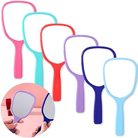 PMELCXD 6 Stücke Handheld Handspiegel Make up Handspiegel mit Griff Reise Spiegel Handheld Kosmetikspiegel Tragbare Kosmetikspiegel Werkzeug für Reisen, Camping, Hause, 7 Zoll lang, 6 Farben Cover