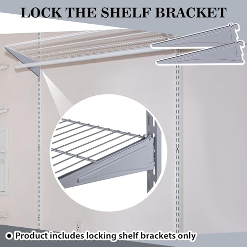 Image of Wonderjune 6 Pcs Adjustable Locking Shelf Bracket 16 Inch Shelf Brackets Heavy Duty Wire Shelving Brackets for Deep Wire Shelving Double Track System (Gray)
