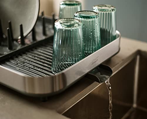 Image of Joseph Joseph Duo Expanding Dish Drying Rack with Removable Silverware Holder, Draining Spout, Stainless Steel
