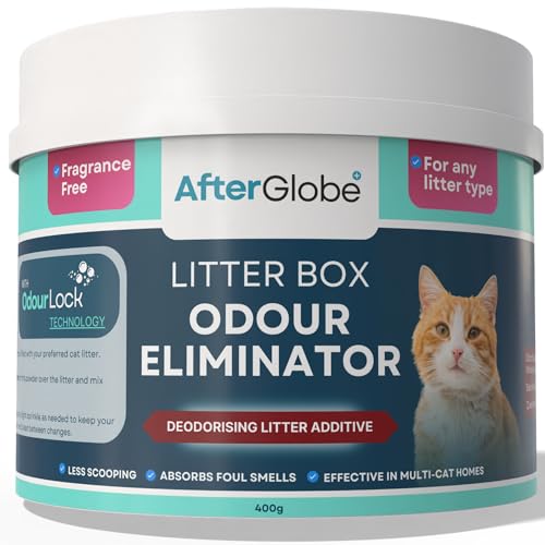 Afterglobe Cat Litter Box Odour Eliminator, Natural Urine Deodoriser, Extends Litter Life and Stops Cat Pee & Poop Smell in Your Home 400g