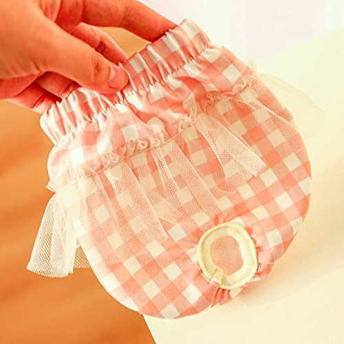 Image of Small Dog Sanitary Panties, Lace Washable Reusable Cute Puppy Panties Pet Underwear Diaper Physiological Shorts for Female Girls Dogs(Pink Plaid,XS)