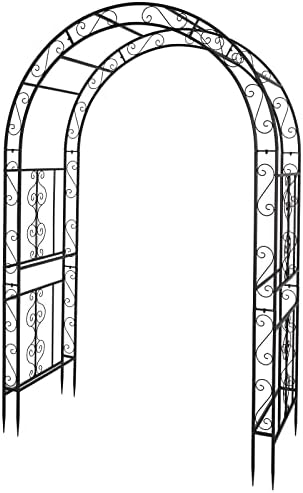 Outvita 7FT Garden Arch Arbor, Heavy Duty Metal Arbour Archway, Decorative Frame Stand Trellis with 7 Inch Ground Stakes for Wedding Ceremony Party Plant Climbing Rose Vines Lawn Courtyard Patio Black