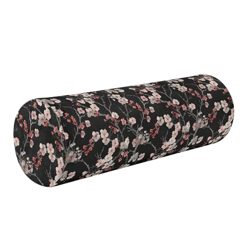 Almohadas decorativas para sofá, almohada de cuello de espuma viscoelástica, pequeñas almohadas redondas decorativas, almohada cilíndrica redonda, almohada de apoyo lumbar con flores rojas