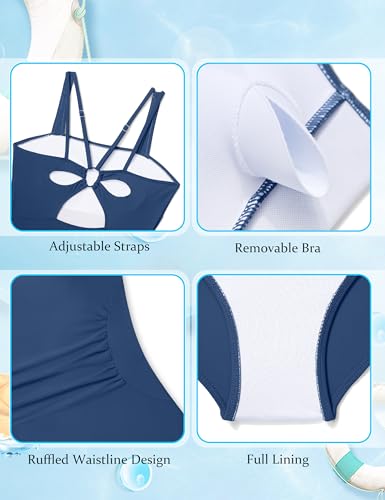 Image of Girls One Piece Swimsuit Bow Back Girls Bathing Suit Adjustable Straps Quick Dry Girl Swimwear 9-16T Swim Suit