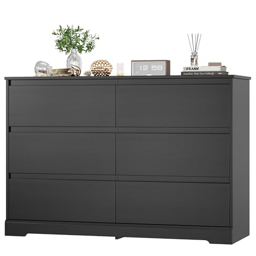 FOTOSOK 6 Drawer Double Dresser, Black Dresser, Modern...