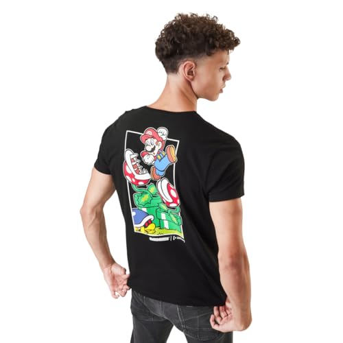 Camiseta Hombre Super Mario Bros 100% Algodón, Camiseta Hombre, Cuello Redondo y Manga Corta, Negro , S