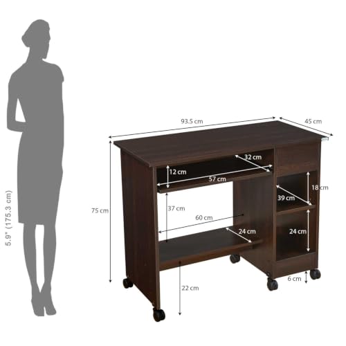 Image of Nilkamal Zenith Lite Computer Table | Engineered Wood | Computer Desk with Keyboard Tray, 2 Open Shelves and 1 Drawer | Study Table | for Home, Office, Workstation | Wenge