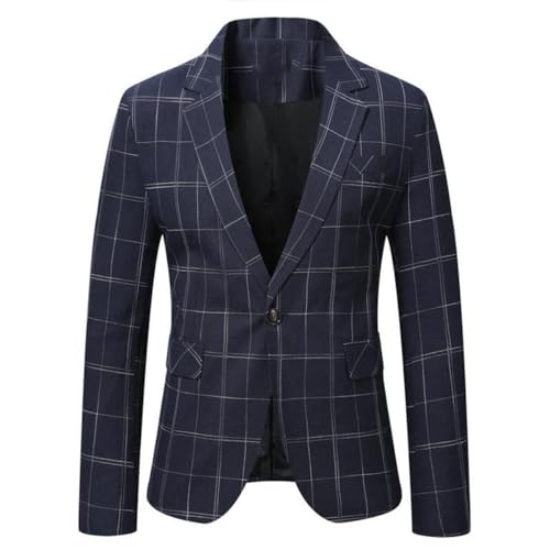 Men's Checked Blazer Notch Lapel Single Breasted Button Formal Uniform Suit Jacket