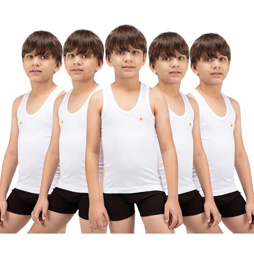 Image of Amul Comfy Boy's Vest | 100% Cotton Single Jersey Fabric | U Neck Sleeveless Innerwear | Soft Hand Feel Comfort Fit | Seamless Body | Superior Daily Comfort | Color May Vary (Pack of 5)