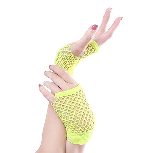 Lace Up Gloves Stretchable Fingerless Neon Fishnet Gloves (10 Pairs) for Parties, Costumes - Assorted Colors (Color : Light blue) (Green)