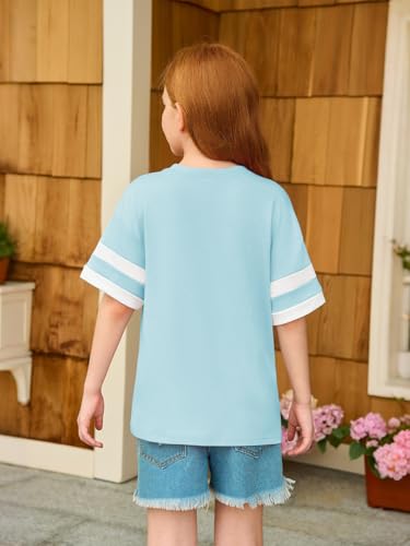 Image of Girls Oversized T Shirts Kids Summer Striped Short Sleeve Tops Casual Crewneck Tees 5-14 Years