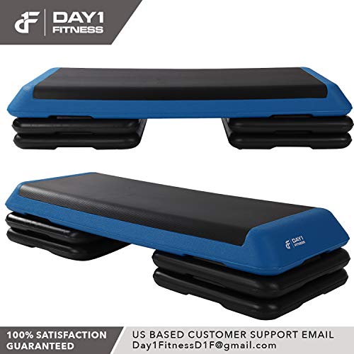 Aerobic Exercise Step Platform by Day 1 Fitness - Adjustable Workout Stepper - 40in x 14in - 4 Riser Options - Non-Slip and Shock Absorbing Surface - Premium Gym Equipment and Accessories For Home