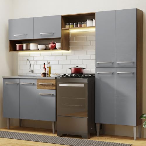 Consejos para Comprar Cocina Integral Gris los preferidos por los clientes. 47 Madesa Cocina Integral Completa Modular con Tarja INOX 229cm Emilly - Marrón/Gris