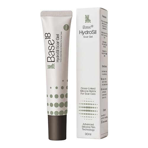 Base18 HydroSil Scar Gel 30ml | 7 Actives in Silicone with Niacinamide Ectoin & Madecassoside | Quick-Drying Medical-Grade Silicone Gel for Surgical Acne Keloid & Hypertrophic Scars | Face & Body