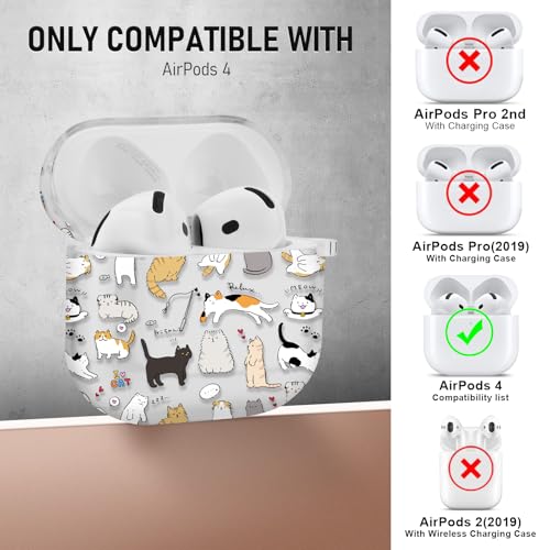 Image of Gedicht for Apple Airpods 4th Generation Case Cover(2024), Protective TPU Soft Cases Cover Rugged for Airpods 4th Generation Case with Cleaner Kit & Keychain for Women Men,Cat