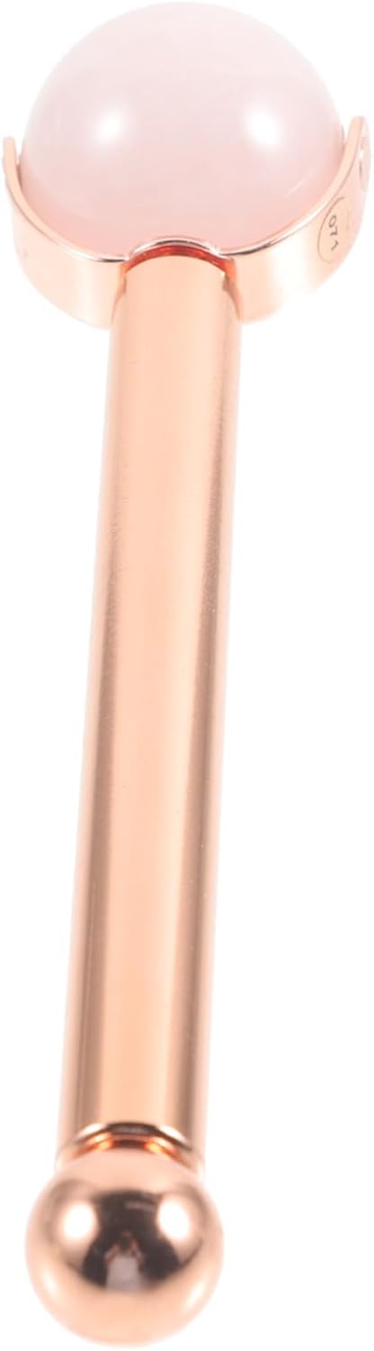 Jade Facial Roller with Metal Handle for Face and Neck Massage Soothing Pink Massager Tool to Promote Circulation Brighten Skin Tone and Pressure Skincare Sculpting Device