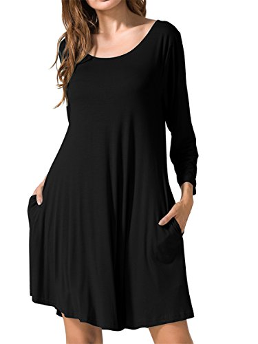 JollieLovin Fall Dresses for Women 3 4 Sleeve Plus Size Tshirt Dresses with Pockets Casual Swing Long Sleeve Dresses Loose Fit Winter Dresses Black 1X