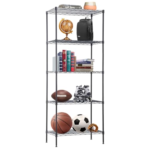 Image of BestOffice | 5-Tier Wire Storage Shelves | 14x24x60 | Black| Heavy-Duty Metal Shelf, Holds Upto 750 lbs | No-Tool Assembly | Ideal for Home & Garage Shelving
