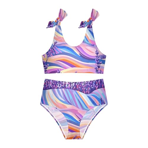Lavender Field Girls 2 Pieces Kids Bikini Set Scoop Neck Swimsuits Swimming Suits Adjustable Shoulder Strap3