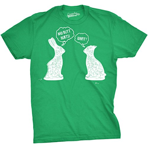 Mens My Butt Hurts T Shirt Funny Easter Egg Chocolate Bunny Sarcastic Gift Tee Funny T Shirts Easter Apparel for Men Cool Sarcastic Short Sleeve Novelty Green L