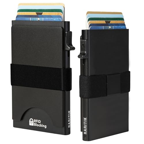 Image of Card Holder Wallets for Men | Slim Aluminum Wallet | RFID Blocking Minimalist Metal Pop Up Wallet | Money Clip & Cash Band | Expandable Compact Plate | Men's Accessories & Gifts for Men,Black