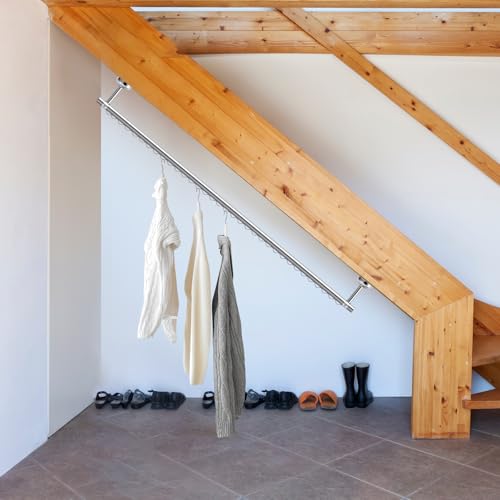 Wonderjune 2 Pack Closet Rail Hanging Closet Rod Ceiling Clothes Rack Any Angle Hanging Rail Clothes Rod Wall Mount Sloped Ceiling Closet Solutions for Attic Bedroom Under Stairs Storage by Wonderjune - Image 6