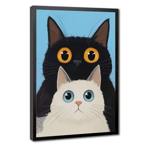 Poster chat amusant sur toile Mnyuein - Cadeau idéal avec cadre noir pour chambre