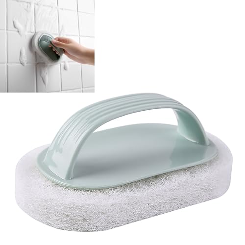 Image of Handled Bath Scrubber, Bathroom Scouring Pad, Heavy Duty Neating Sponge Scrub Brush, Non-Scratch Remove Soap Scum, for Neating Shower Tile Bathtube Sink Spas Hot Tubs, Swimming Pool Step & Corner