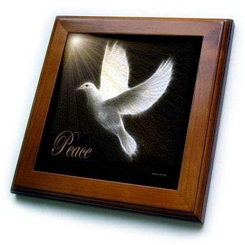 LLC ft_6580_1 Framed Tile, 8 by 8-Inch, "Peace Dove-Black-White Gold-Bird Art"