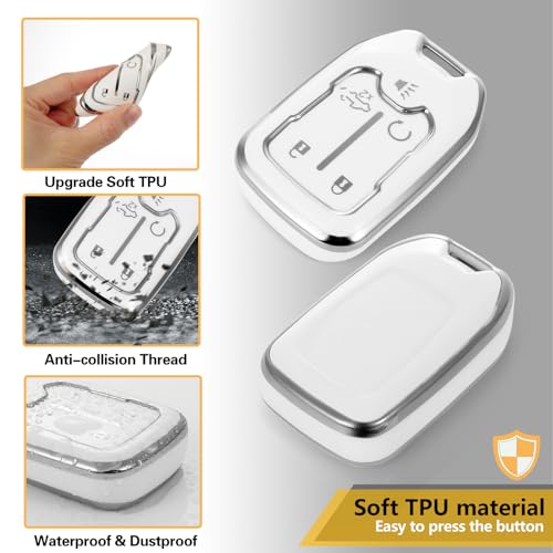 Image of Key Fob Cover for GMC Acadia, Rhinestone Loop Case, Silver-Edge