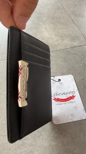 Lovvento Ultra Thin RFID Blocking Credit Card Holder Wallet - Minimalist Metal Money Clip Pocket Wallet with 8 Card Slots, ID Window & Cash Strap | Compact Credit Card Cases for Men Women (Black)4