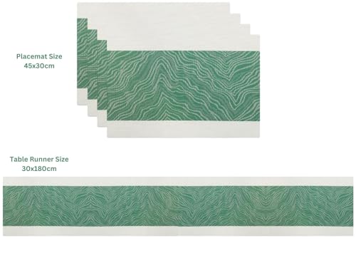 Image of Dining Table Placemats & Runner Set - Heat Resistant, Washable & Stain Resistant Woven Vinyl Mats | Table Runner & 4 Placemats Set for Stylish Dining (45x30 cm Placemats, 180x30 cm Runner)