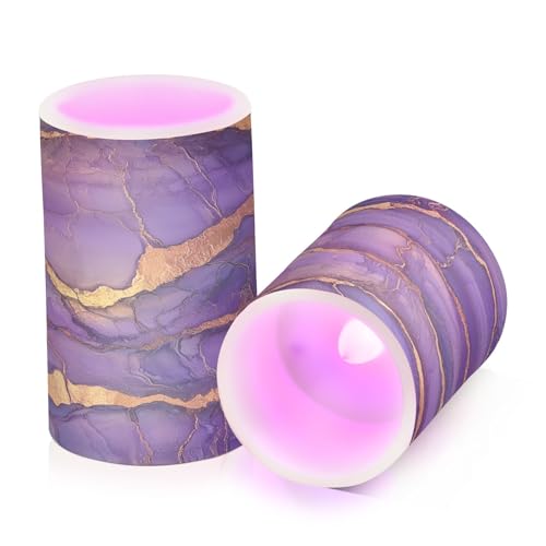 Bougies piliers plastique marbré doré violet maison jardin terrasse